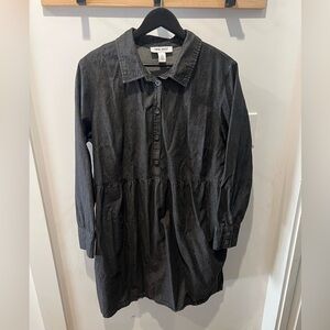 Nine West Charcoal Denim Button-Up Babydoll skirt Shirt Dress Pockets